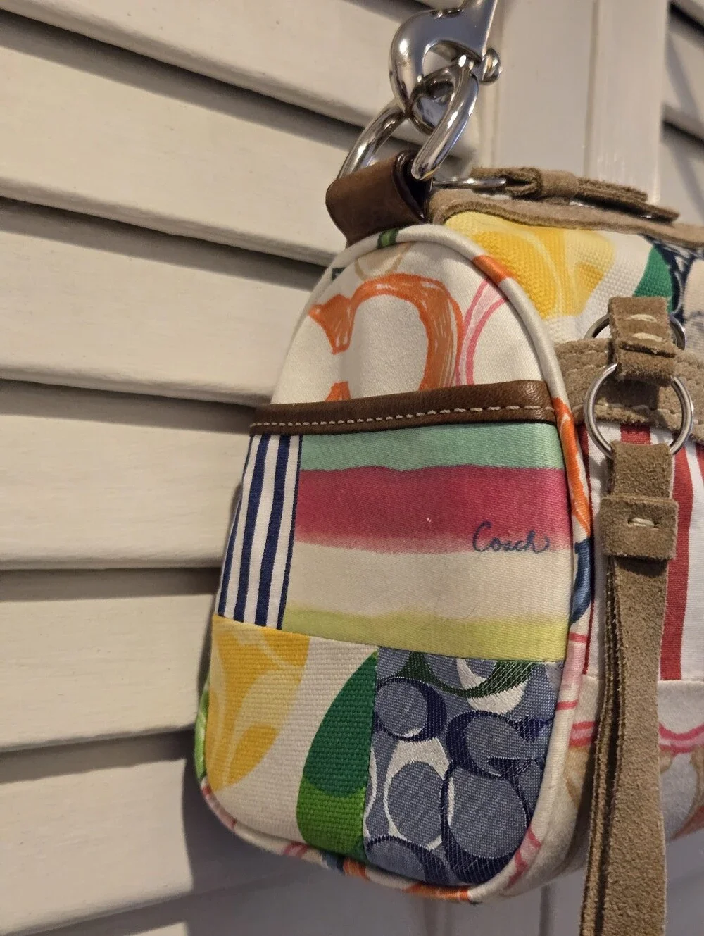 Coach 10457 Hamptons Scribble Multicolor Patchwork Barrel Bag Y2K Shoulder Purse